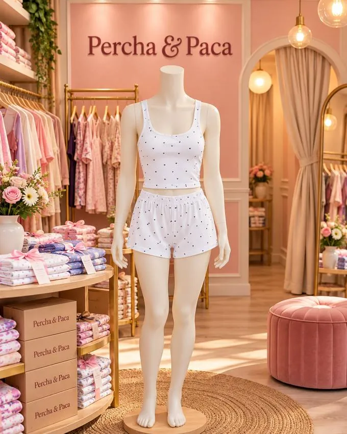 Set blanco de corazones en la vitrina de Percha & Paca