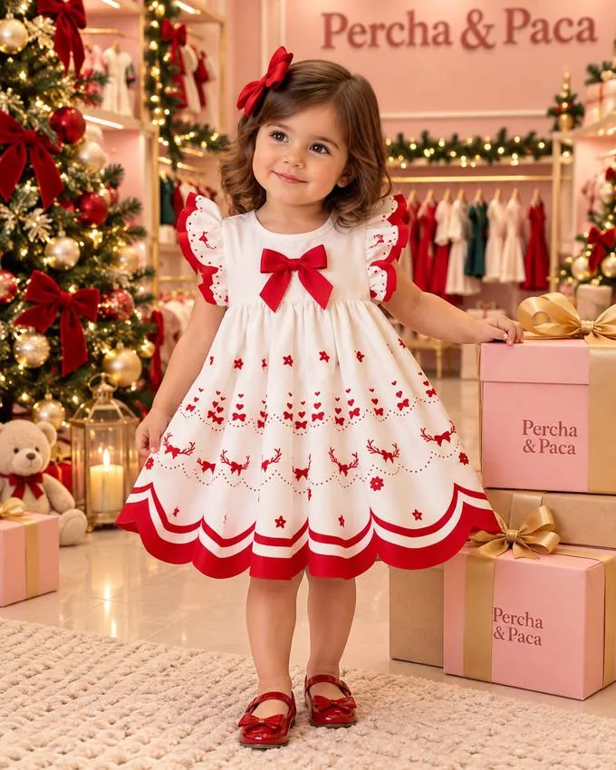 Vestido blanco con ondas rojas en la vitrina de Percha & Paca