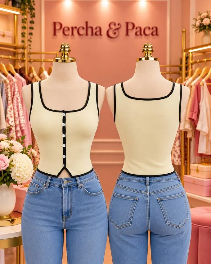 Blusa mantequilla con botones en la vitrina de Percha & Paca