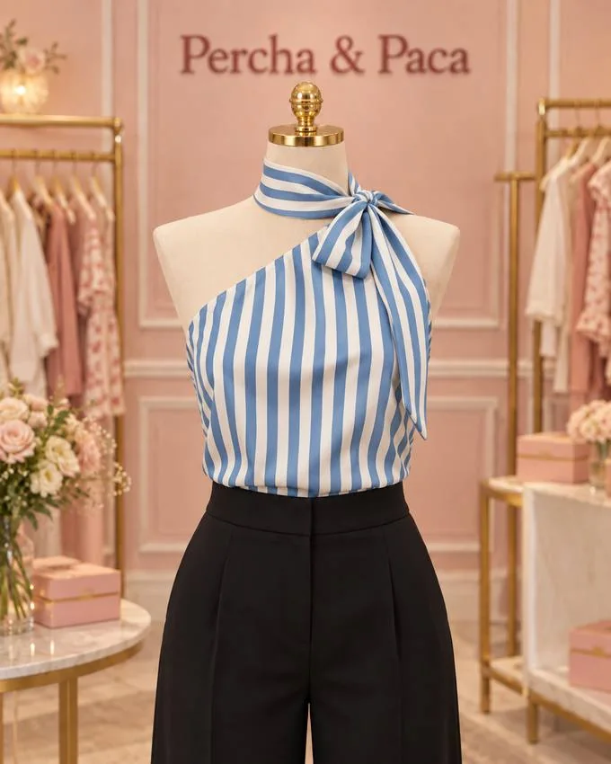 Blusa de rayas con lazo al cuello en la vitrina de Percha & Paca