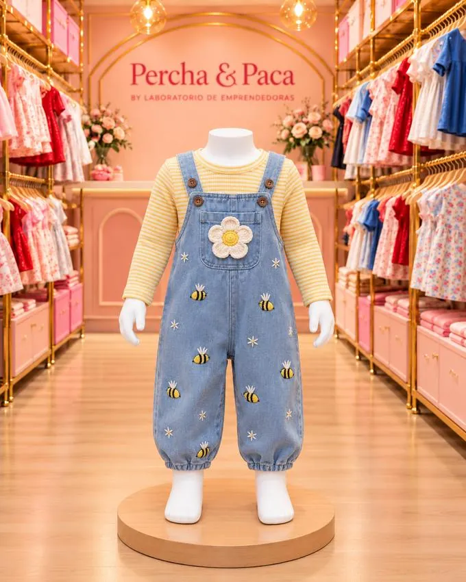Jean claro con abejitas (trae su polo) en la vitrina de Percha & Paca