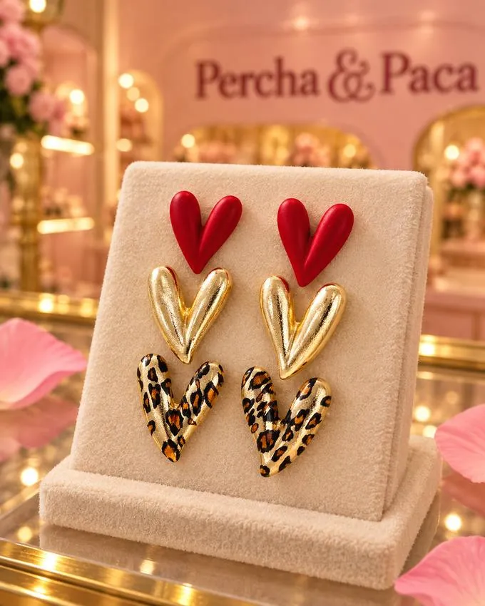 Trío de corazones en la vitrina de Percha & Paca