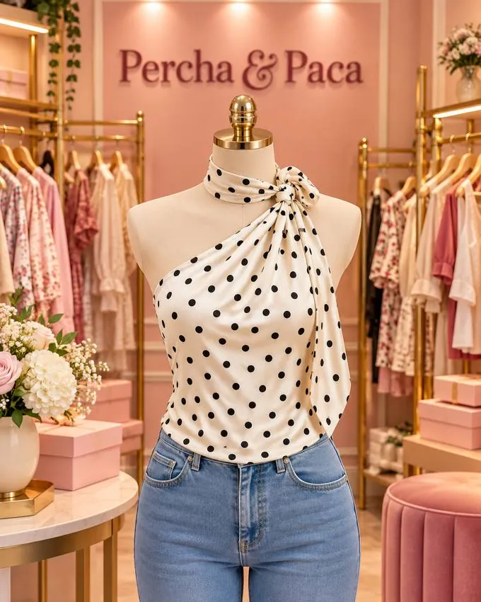 Blusa de lunares con lazo en la vitrina de Percha & Paca
