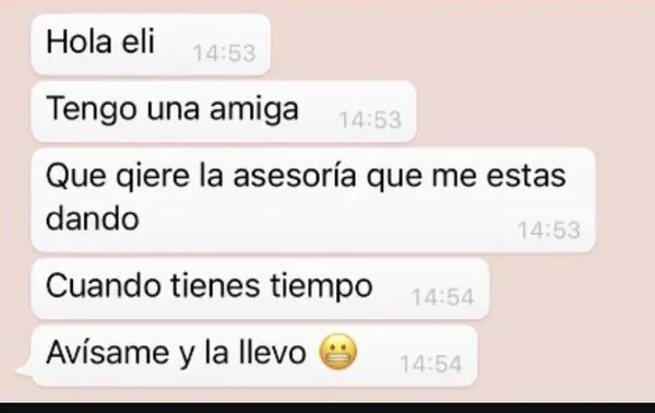 Mensaje de una clienta