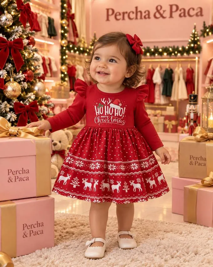 Vestido Ho Ho Ho con franja nórdica en la vitrina de Percha & Paca