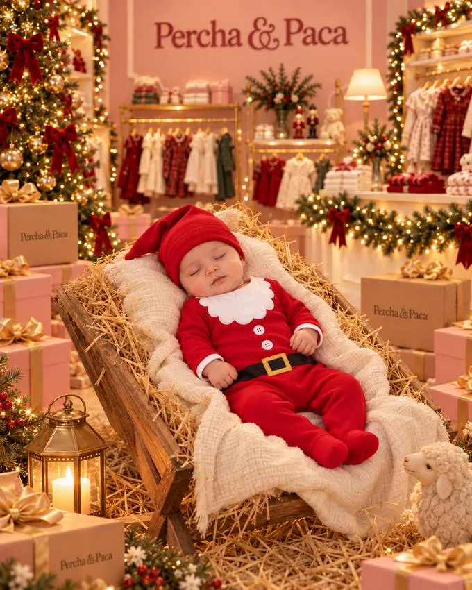 Set de 3 monos · Papá Noel en la vitrina de Percha & Paca