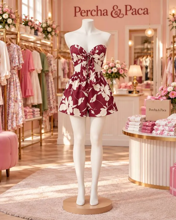 Set vino de flores con top de nudo en la vitrina de Percha & Paca