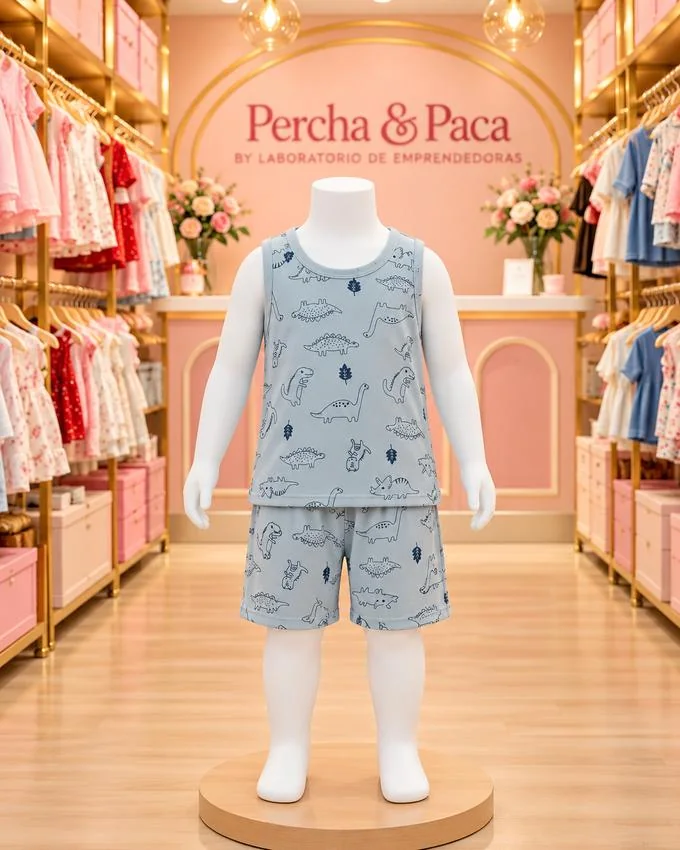 Bividí y short de dinosaurios en la vitrina de Percha & Paca