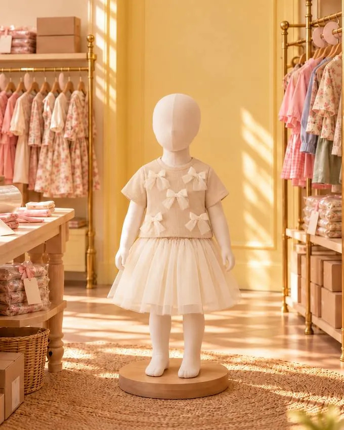 Top de lazos y falda de tul en la vitrina de Percha & Paca