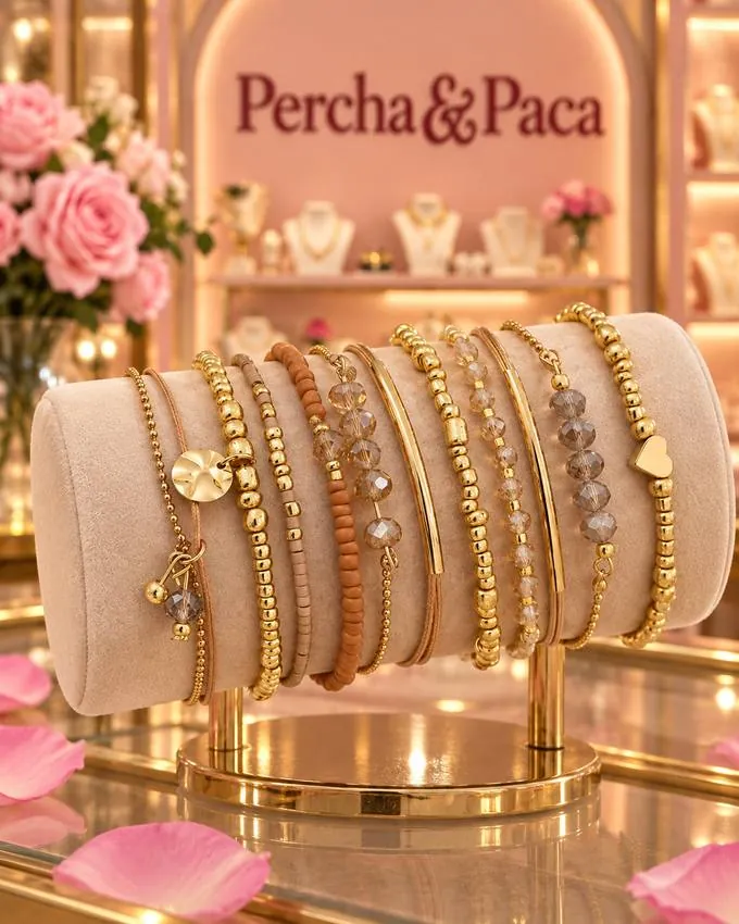 Set 11 pulseras en la vitrina de Percha & Paca