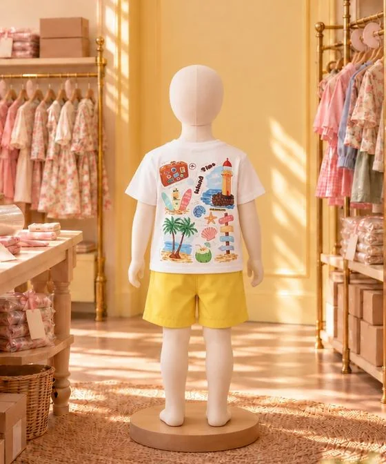 Conjunto de playa en la vitrina de Percha & Paca