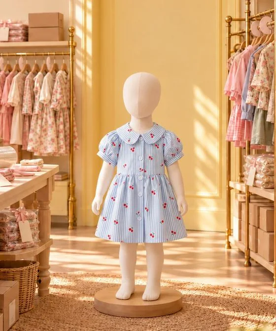 Vestido de rayas y cerezas en la vitrina de Percha & Paca