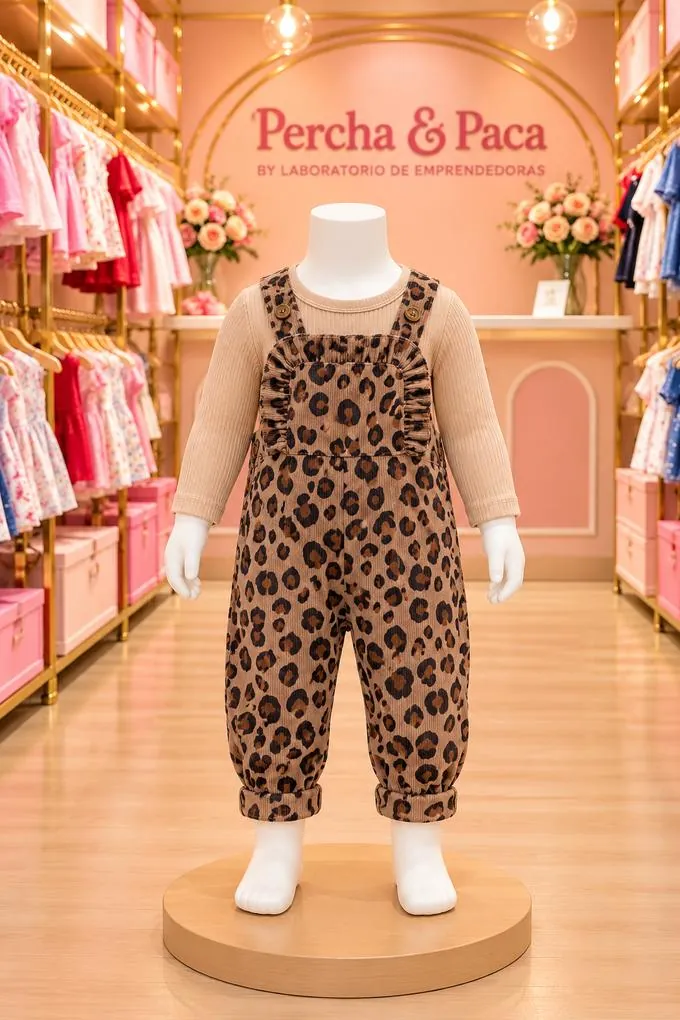 Corduroy de leopardo con vuelito en la vitrina de Percha & Paca