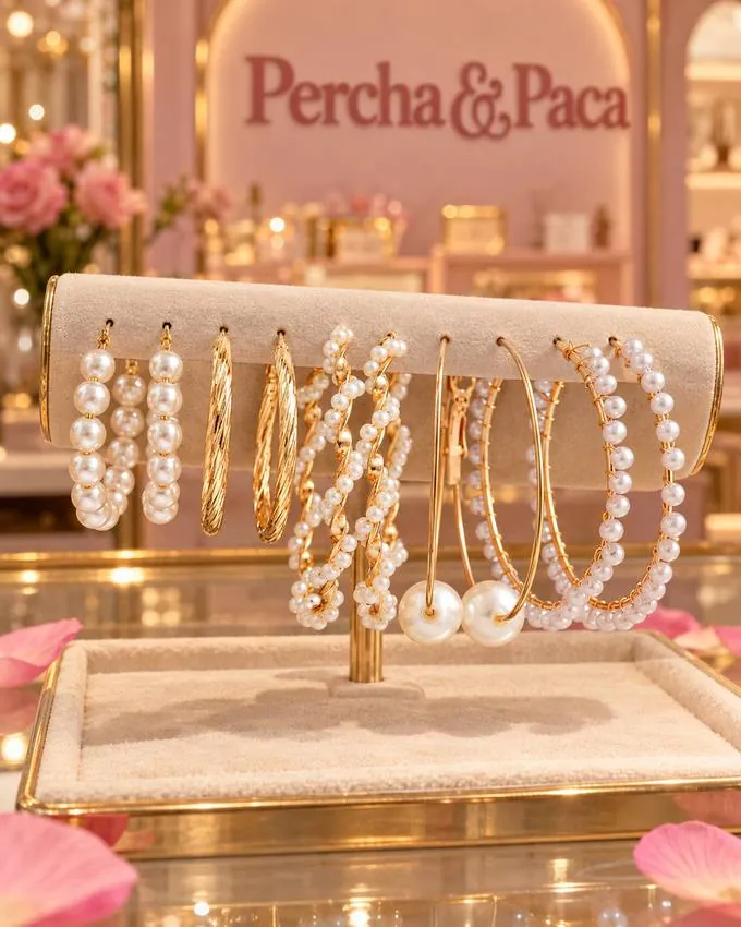 Set 5 pares de perlas en la vitrina de Percha & Paca