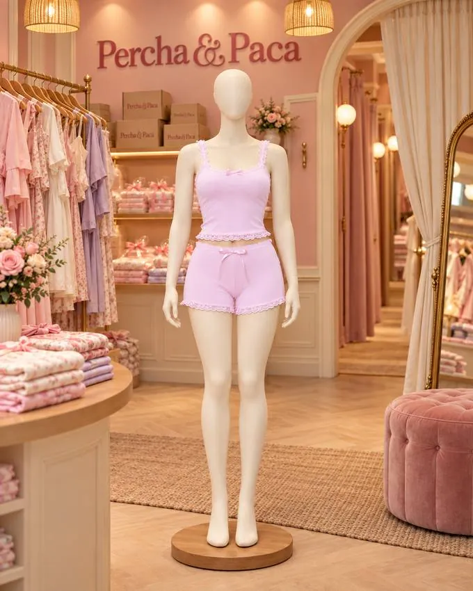 Set rosa con vuelitos en la vitrina de Percha & Paca
