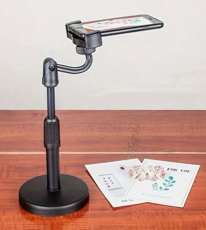 Trípode de mesa negro con soporte para celular
