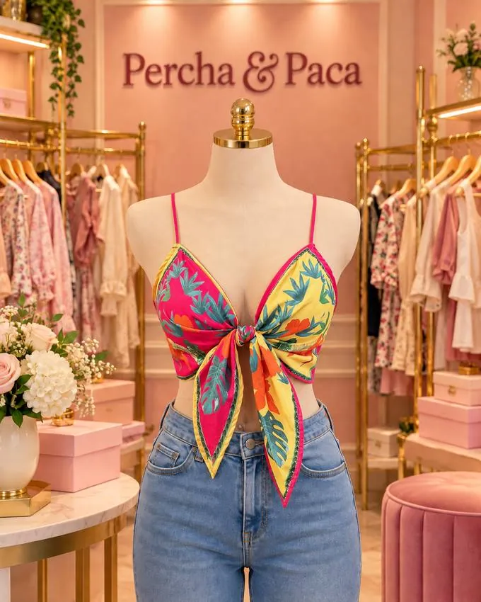 Top pañuelo tropical en la vitrina de Percha & Paca