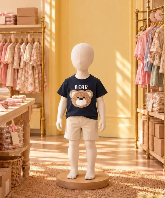 Conjunto del osito en la vitrina de Percha & Paca