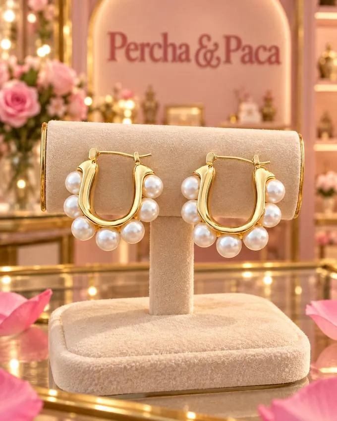 Argollas de perlas en la vitrina de Percha & Paca